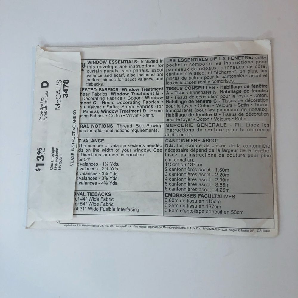 McCall’s Window Essentials curtain pattern - Picture 2 of 2